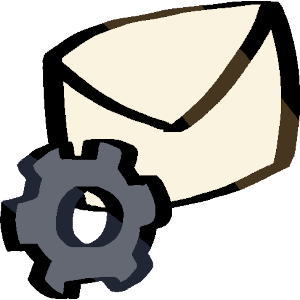 The image has a beige mail symbol. On the left bottom there's a gear.